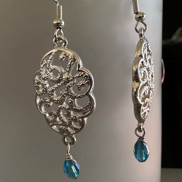 Intricate Silver Earrings with Blue Accent - Picture 5 of 5